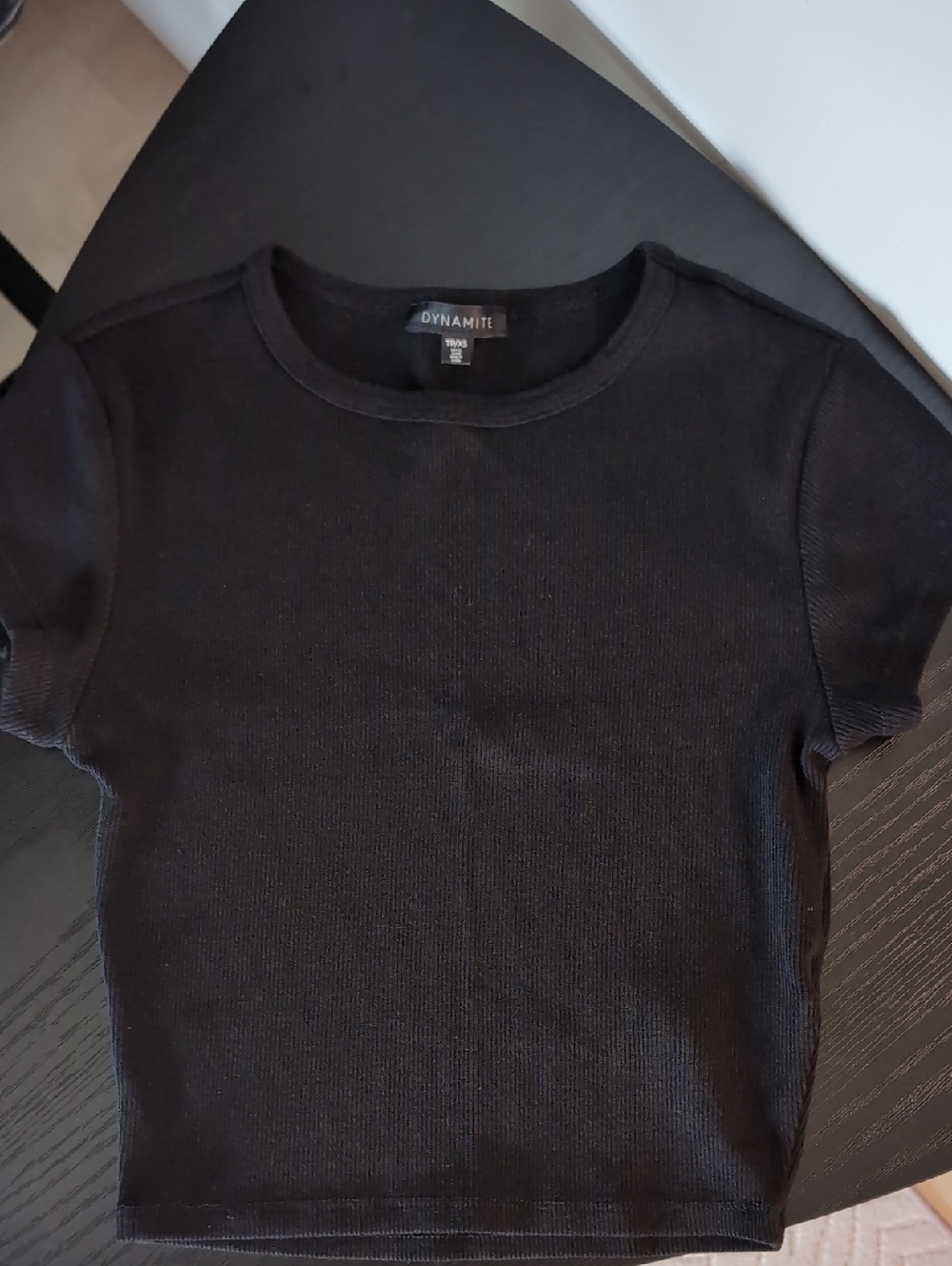 Dynamite Black Ribbed Crewneck Crop Tee